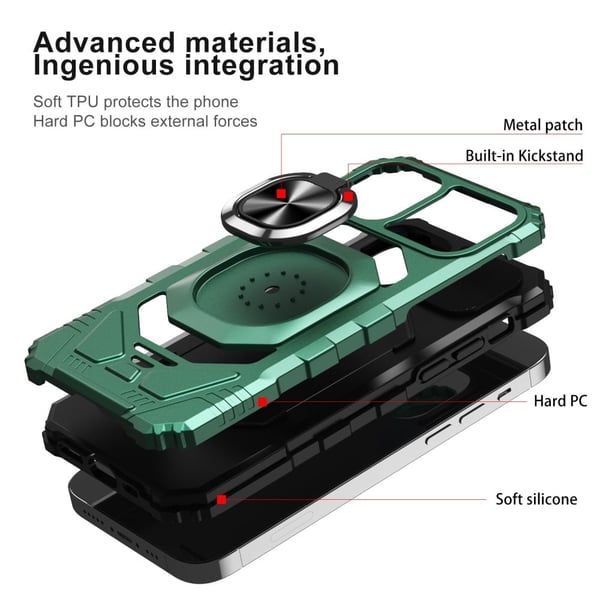 Slitesterkt hardplastdeksel med myk innside og kickstand for iPhone 12 Pro Max - Midnattsgrønn