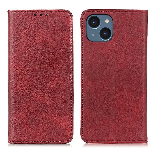 iPhone 14 lompakkokotelo, aitoa nahkaa - Punainen