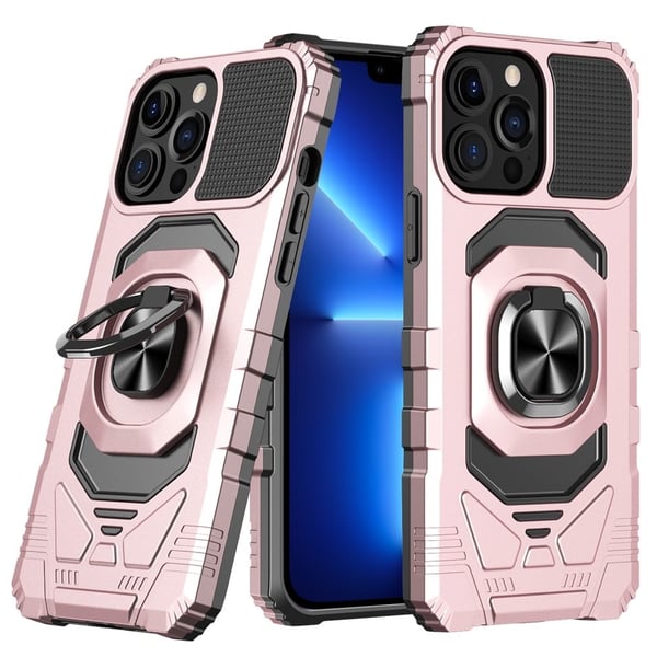 Slitesterkt hardplastdeksel med myk innside og kickstand for iPhone 13 Pro Max - Rose Gull