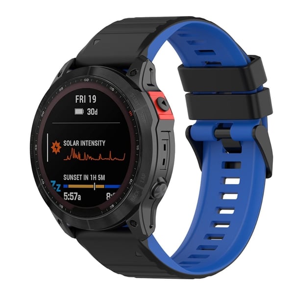 26 mm tofarget klokkerem i silikon for Garmin- og Coros-klokker - Svart / Blå