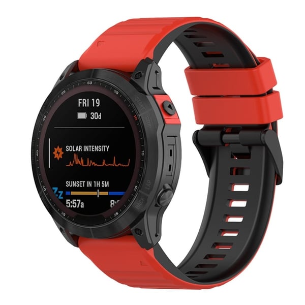 26 mm tofarget klokkerem i silikon for Garmin- og Coros-klokker - Rød / Svart
