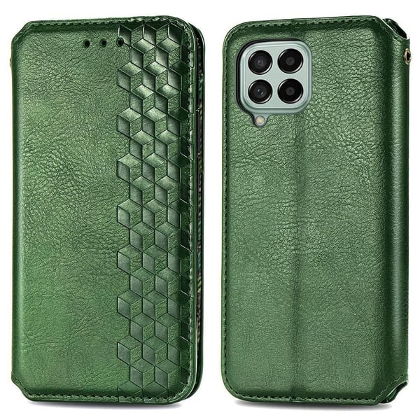 Skinn-etui med stilfult rombeavtrykk for Samsung Galaxy M53 5G - Grønn
