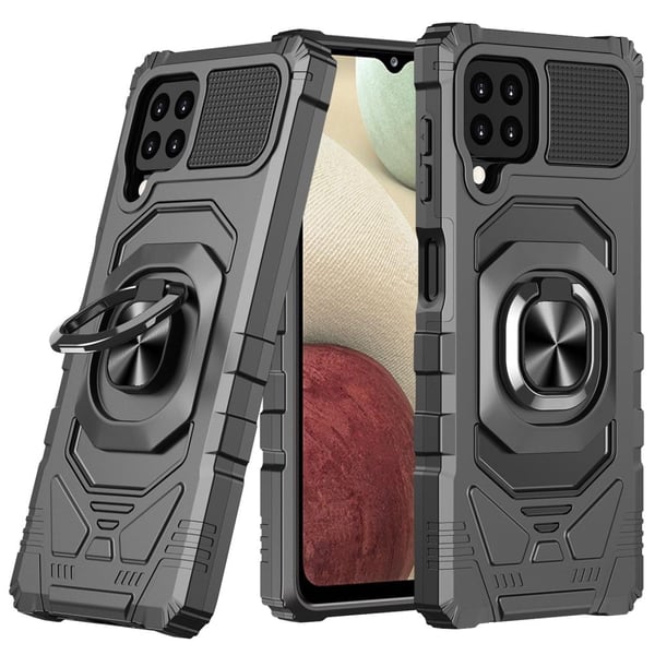 Slitesterkt hardplastdeksel med myk innside og kickstand for Samsung Galaxy A12 5G - Svart Slitesterkt hardplastdeksel med myk innside og kickstand for Samsung Galaxy A12 5G - Svart