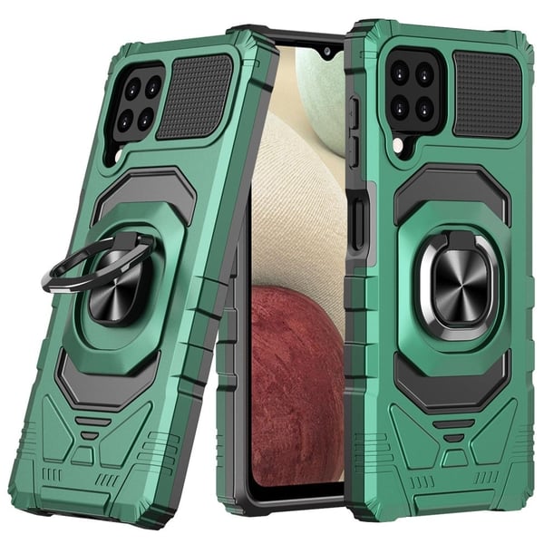 Slitesterkt hardplastdeksel med myk innside og kickstand for Samsung Galaxy A12 5G - Midnattsgrønn Slitesterkt hardplastdeksel med myk innside og kickstand for Samsung Galaxy A12 5G - Midnattsgrønn