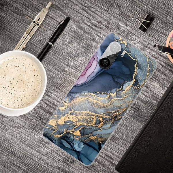 Marmordesign Xiaomi Mi 11i / Xiaomi Redmi K40 Pro Plus / Xiaomi Redmi K40 Pro / Xiaomi Redmi K40 / Xiaomi Poco F3 deksel - Blå På Gyllen Marmor