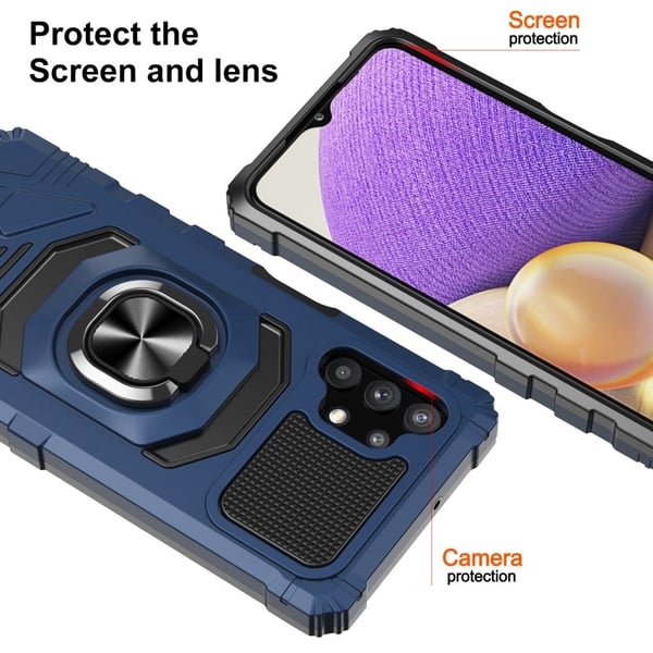 Slitesterkt hardplastdeksel med myk innside og kickstand for Samsung Galaxy M32 5G / A32 5G - Blå