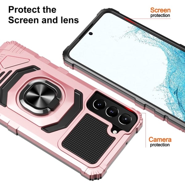 Slitstarkt hårdplastskal med mjuk insida och kickstand för Samsung Galaxy S22 - Roséguld