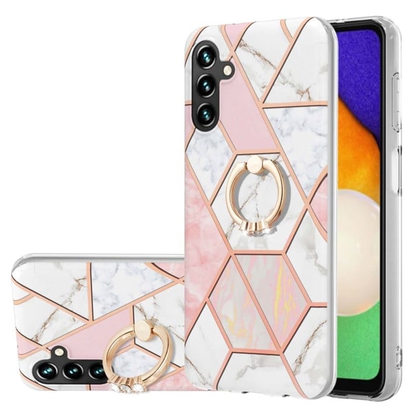 Marble Mønstret Cover med Ring Holder til Samsung Galaxy A34 5G - Lyserød / Hvid