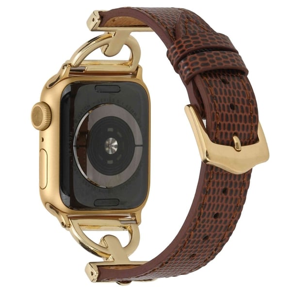 Apple Watch (45 mm) klokkerem i strukturert PU-skinn - Kaffe / Rose Gull