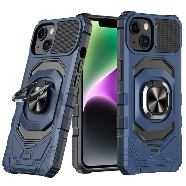 Slitesterkt hardplastdeksel med myk innside og kickstand for iPhone 14 Plus - Blå