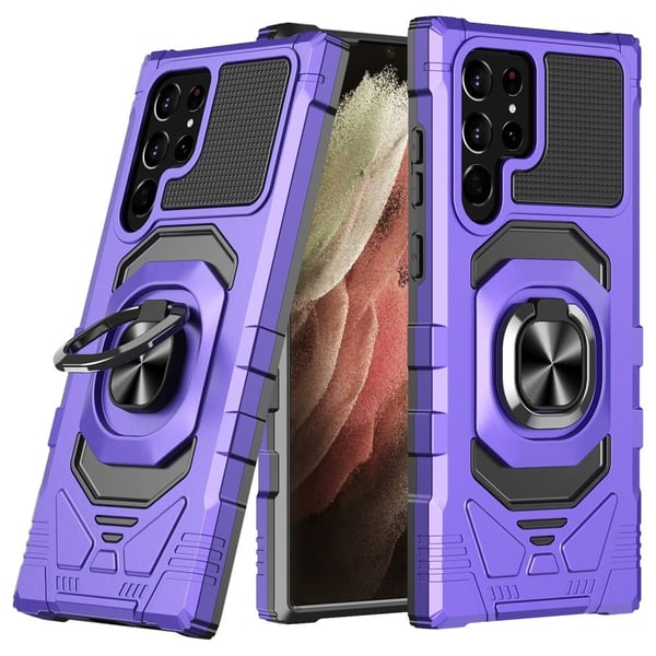 Slitesterkt hardplastdeksel med myk innside og kickstand for Samsung Galaxy S21 Ultra 5G - Lilla