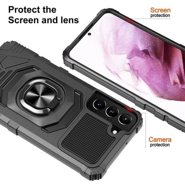 Slitesterkt hardplastdeksel med myk innside og kickstand for Samsung Galaxy S23 - Svart