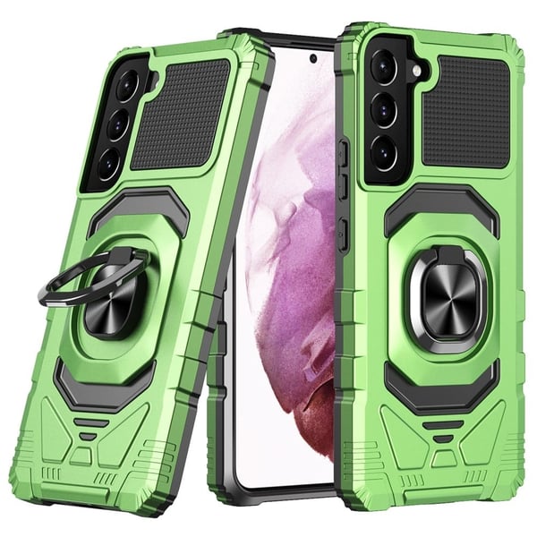Slitesterkt hardplastdeksel med myk innside og kickstand for Samsung Galaxy S23 - Grønn