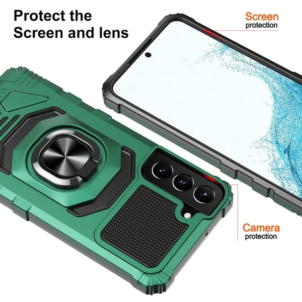 Slidstærkt cover i hård plast med blød inderside og kickstand til Samsung Galaxy S22 - Midnatsgrøn