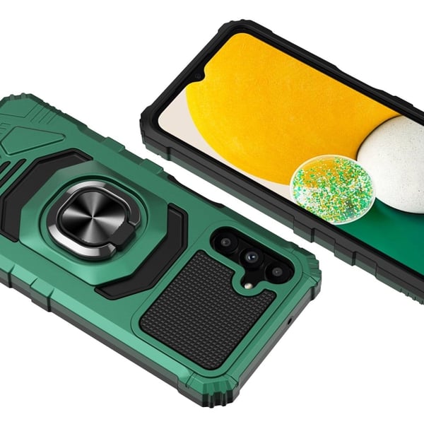 Slitesterkt hardplastdeksel med myk innside og kickstand for Samsung Galaxy A13 5G - Midnattsgrønn