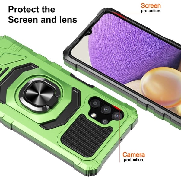 Slitesterkt hardplastdeksel med myk innside og kickstand for Samsung Galaxy M32 5G / A32 5G - Grønn