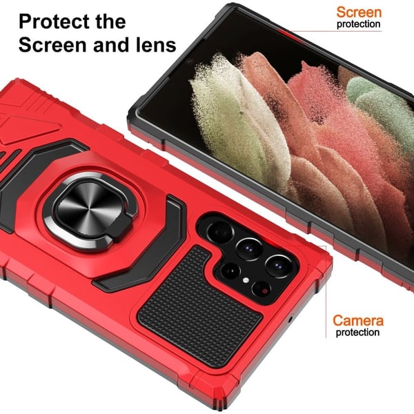 Slitesterkt hardplastdeksel med myk innside og kickstand for Samsung Galaxy S21 Ultra 5G - Rød