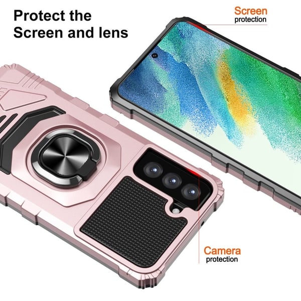 Slidstærkt cover i hård plast med blød inderside og kickstand til Samsung Galaxy S21 FE - Rødguld