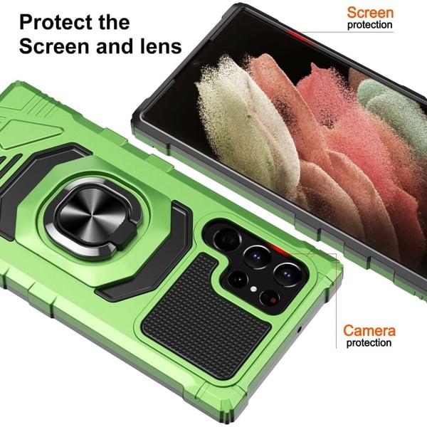 Slitesterkt hardplastdeksel med myk innside og kickstand for Samsung Galaxy S21 Ultra 5G - Grønn