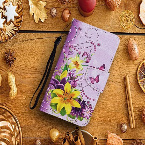 Wonderland Samsung Galaxy A34 5G Flippetui - Gule Blomster / Sommerfugler