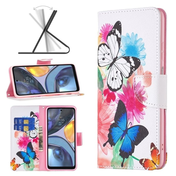 Wonderland Motorola Moto G22 flip-etui - To Sommerfugler