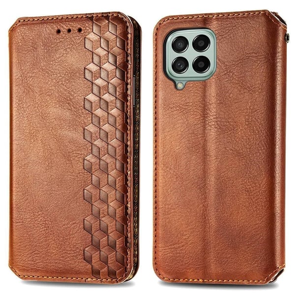 Skinn-etui med stilfult rombeavtrykk for Samsung Galaxy M33 5G - Brun