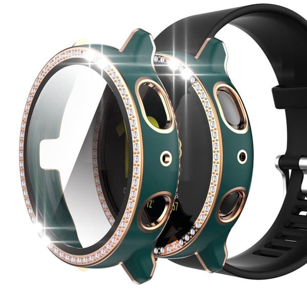 Samsung Galaxy Watch Active 2 - 44 mm tofarget deksel med rhinestone-dekor og herdet glass - Grønn / Rose Gull