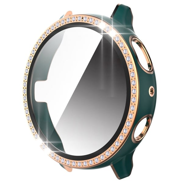 Samsung Galaxy Watch Active 2 - 44 mm tofarget deksel med rhinestone-dekor og herdet glass - Grønn / Rose Gull