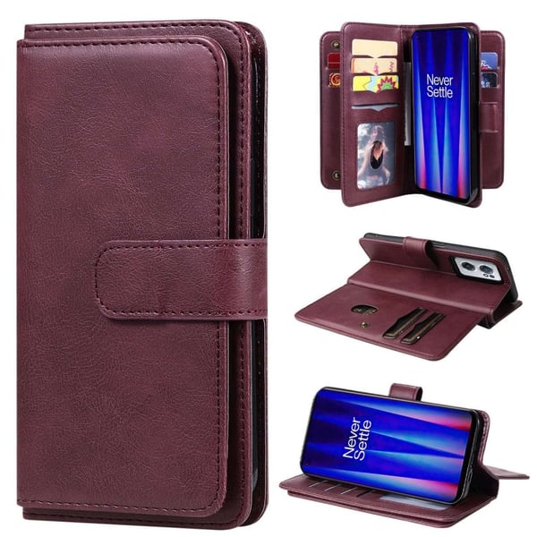 Lommebok-etui med 10 lommeseksjoner for OnePlus Nord CE 2 5G - Vinrød