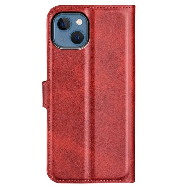 Skinn-etui i lommebok-stil for iPhone 14 Plus - Rød