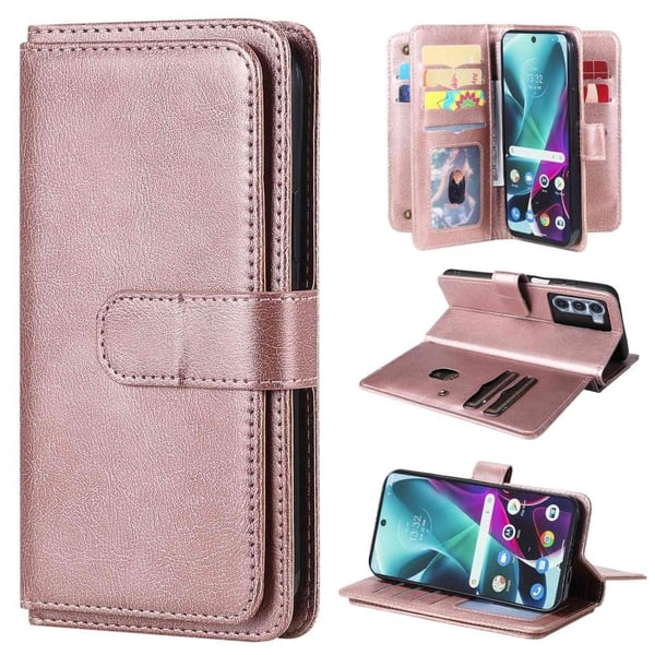 Lommebok-etui med 10 lommeseksjoner for Motorola Moto G200 5G / Motorola Edge S30 - Rose Gull