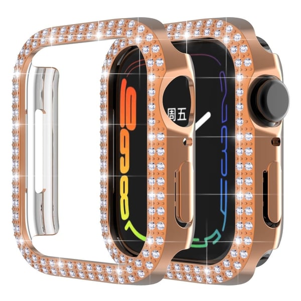 Apple Watch (45 mm) deksel med to rader med rhinestone-design - Rose Gull