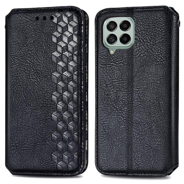 Skinn-etui med stilfult rombeavtrykk for Samsung Galaxy M33 5G - Svart