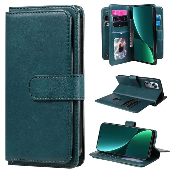 Lommebok-etui med 10 lommeseksjoner for Xiaomi 12 Pro - Svartgrønn