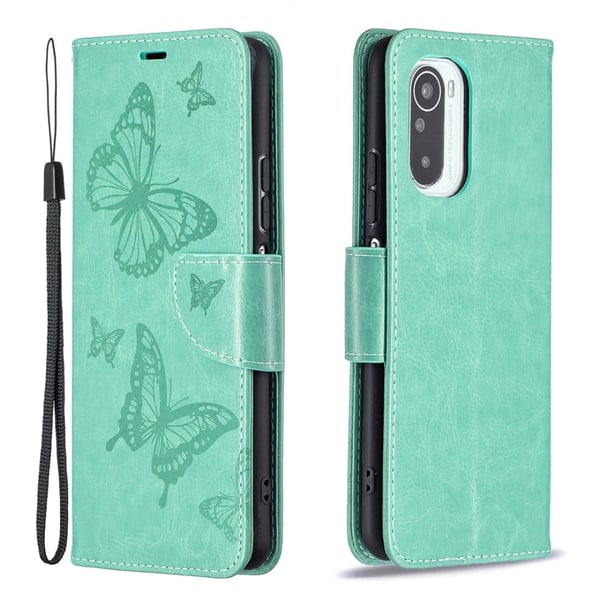 Butterfly Xiaomi Mi 11i / Xiaomi Redmi K40 Pro Plus / Xiaomi Redmi K40 Pro / Xiaomi Redmi K40 / Xiaomi Poco F3 skinnveske - Grønn