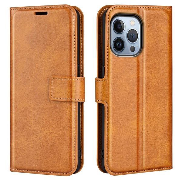 Skinn-etui i lommebok-stil for iPhone 14 Pro - Gul