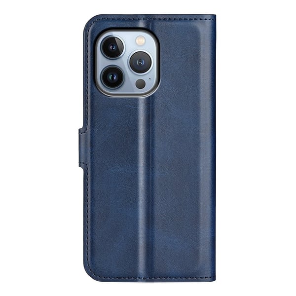 Skinn-etui i lommebok-stil for iPhone 14 Pro - Blå