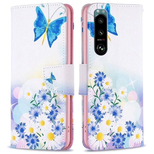 Wonderland Sony Xperia 5 III flip-etui - Sommerfugl Og Blomster