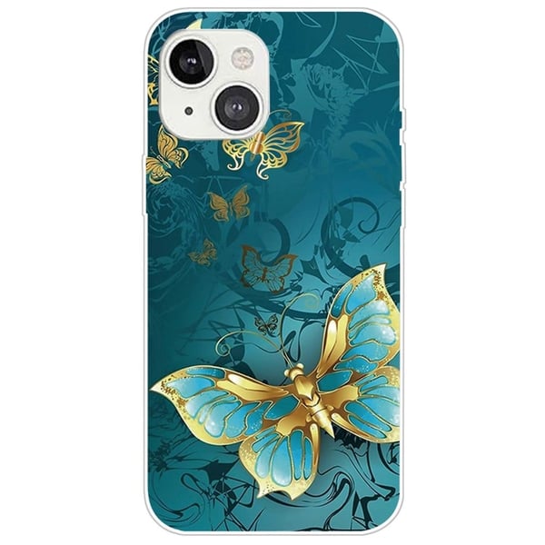 Butterfly iPhone 14 Plus skinnveske - Gylden Sommerfugl
