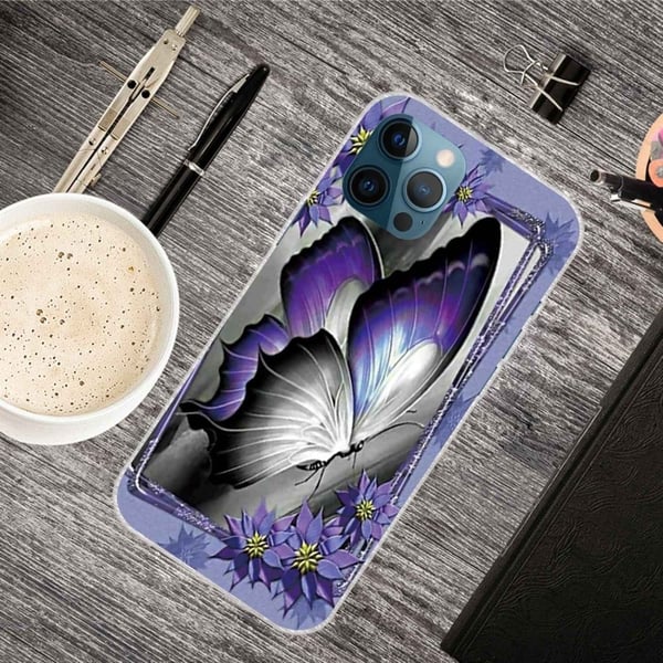Butterfly iPhone 14 Pro skinnveske - Lilla Sommerfugl
