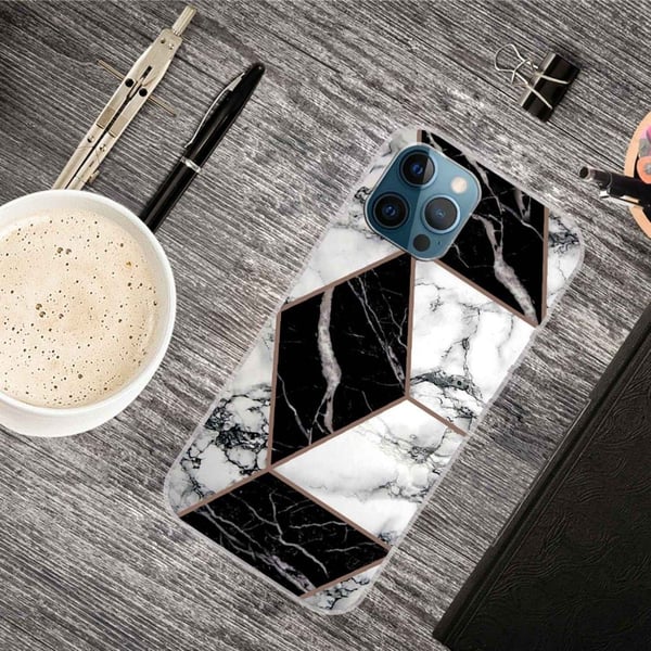 Marmordesign iPhone 14 Pro deksel - Grå / Svart / Hvit