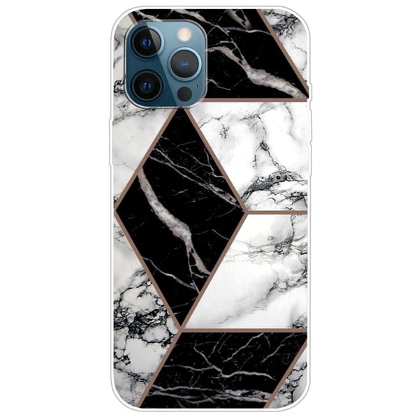 Marmordesign iPhone 14 Pro deksel - Grå / Svart / Hvit