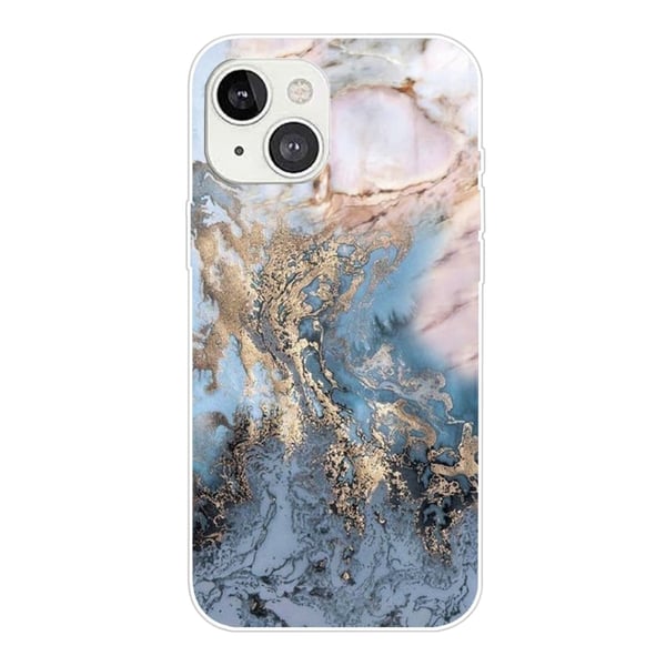 Marble design iPhone 14 cover - Blålig Guldmarmor