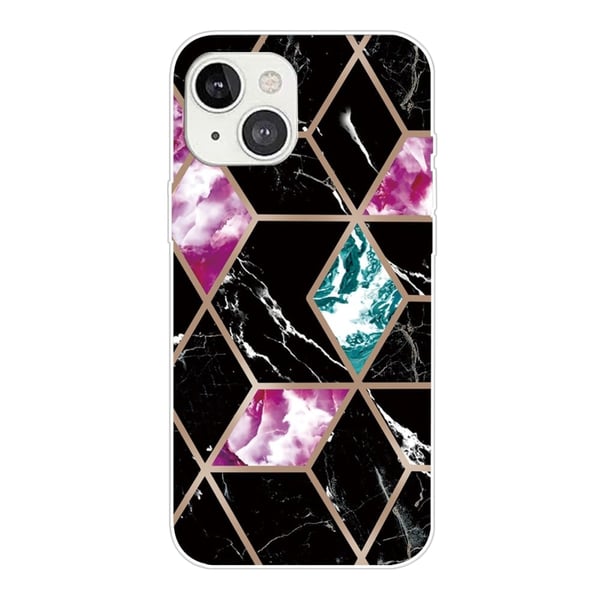 Marmordesign iPhone 14 Plus deksel - Flis Av Svart / Cyan / Rose
