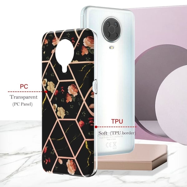 Marmordesign Nokia G20 / Nokia G10 deksel - Svarte Blomster