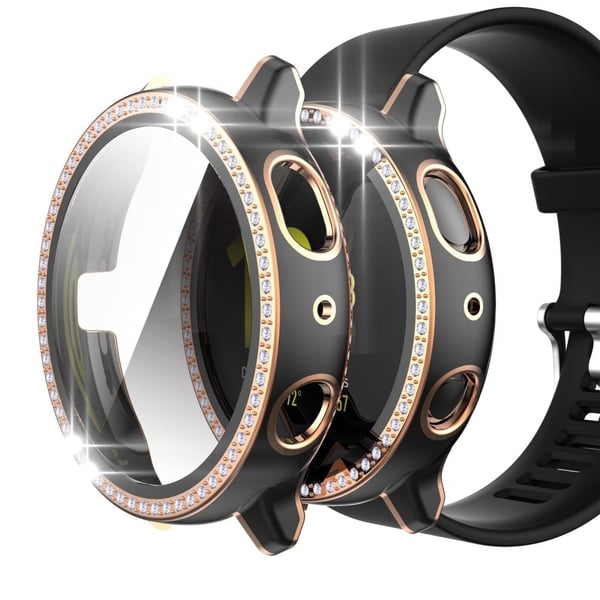 Samsung Galaxy Watch Active 2 - 44 mm tofarget deksel med rhinestone-dekor og herdet glass - Svart / Rose Gull