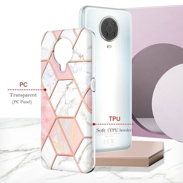 Marmordesign Nokia G20 / Nokia G10 deksel - Rosa / Hvit