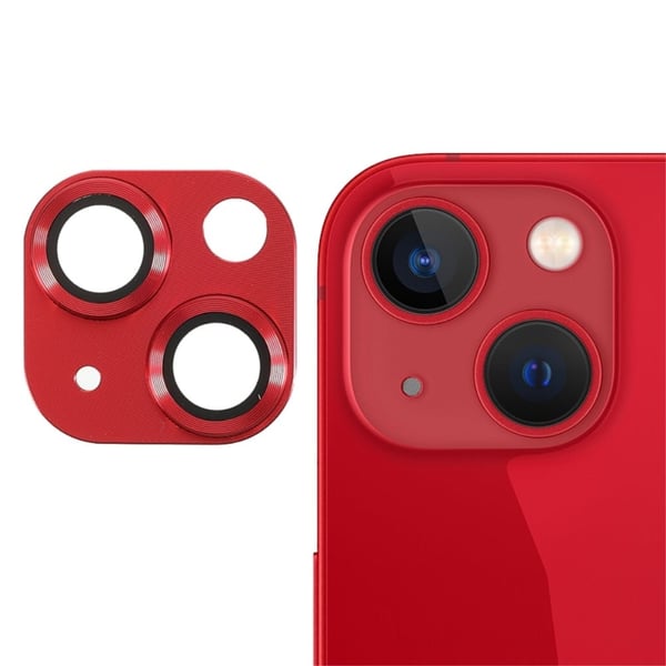 RURIHAI iPhone 13 metalramme hærdet glas kameralinsebeskytter - Rød
