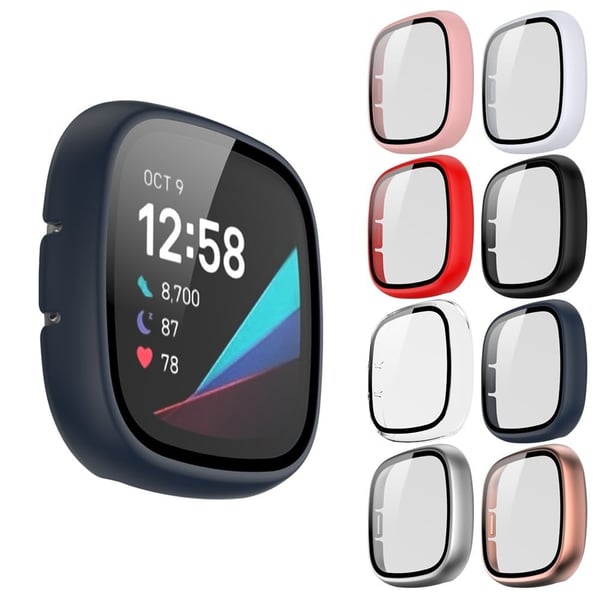 Fitbit Sense / Versa 3 matt hardt deksel med herdet glass - Midnattsblå
