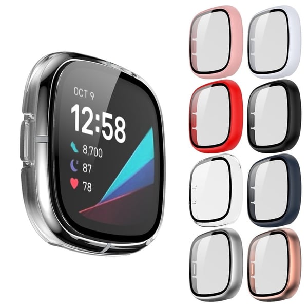 Fitbit Sense / Versa 3 matt hardt deksel med herdet glass - Gjennomsiktig